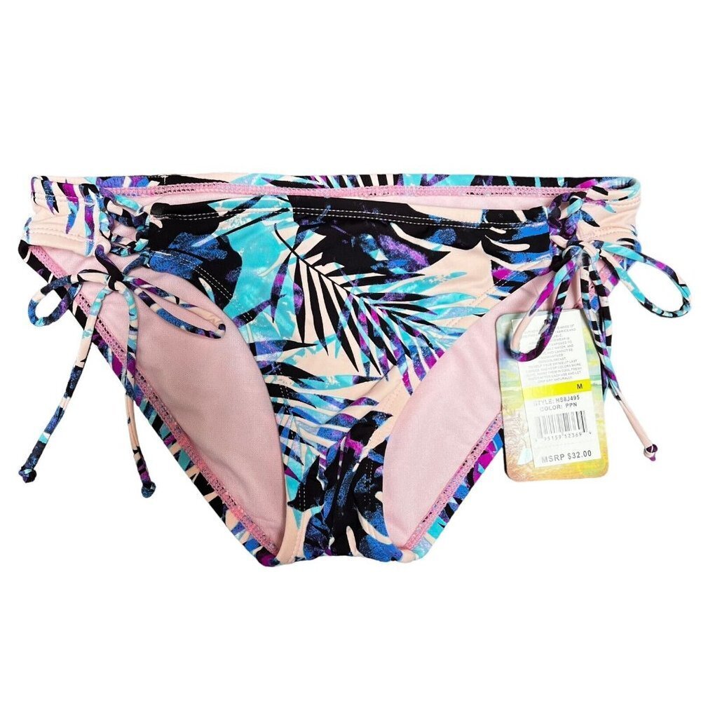 NWT Hobie Swim Bottoms Girls size Medium Side Tie Pink Leaf Print 27" Waist